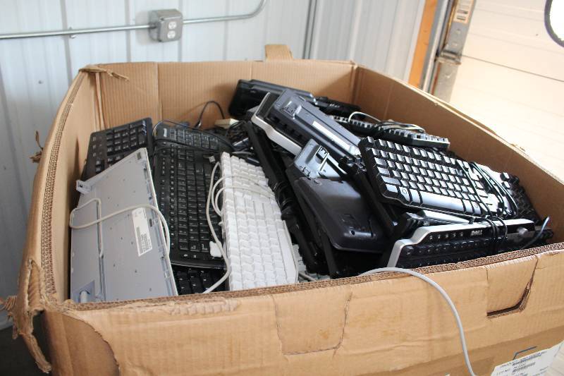 lot 13 image: Gaylord Box Lot of Used Electronics Including Computer Keyboards wCords 439lbs Total Weight.