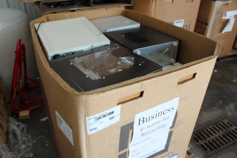 lot 19 image: Gaylord Box Lot of Used Electronics Including Desktop Computer Towers 505lbs Total Weight.