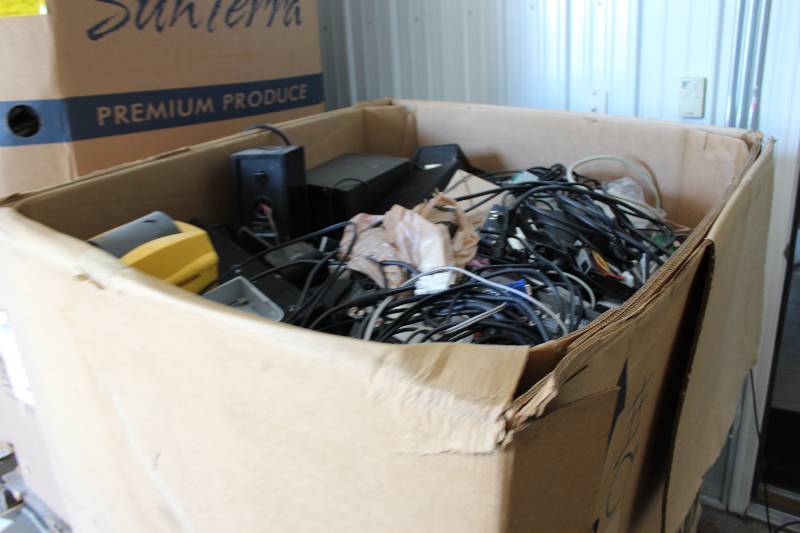 lot 10 image: Gaylord Box Lot of Used Electronics Including UPS Label Printer, Audio Speakers, Electronics Cords & Hardware, And More 628lbs Total Weight.