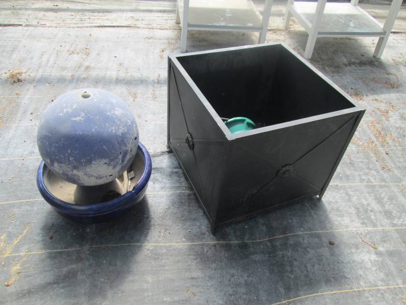 Bowl Fountain and Metal Bin
