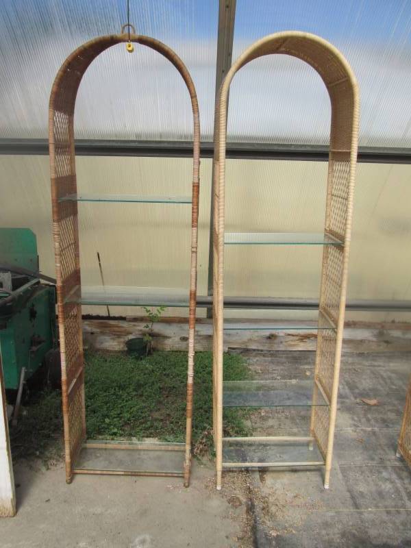 2 Wicker Stands with Glass Shelves