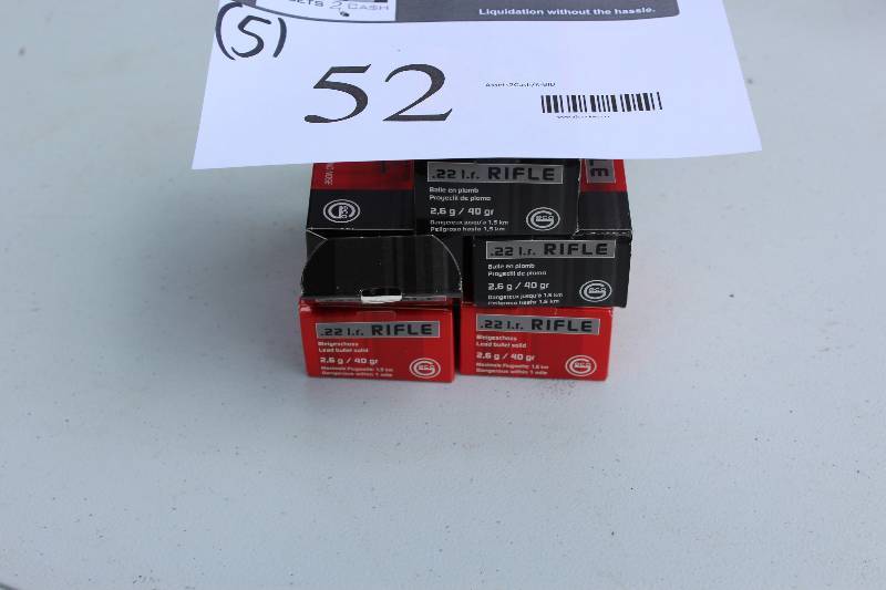 Lot of (5) Boxes .22 L.R. Rifle Bullets, 50 Rounds per Box, .