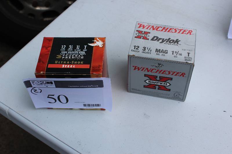 Lot of (2) Boxes Including Winchester X Drylok 12 Gauge Shotgun Shells Federal Premium 12-Gauge Ultra Shok Steel Shells. 25 Shells Per Box