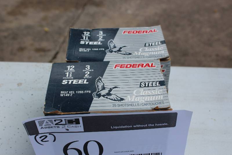 Box Lot of (2) Federal 12-Gauge Steel Shotgun Shells.  25 Shells Per Box