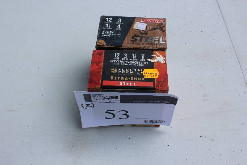 Box Lot of (2) 12-Gauge Shotgun Shells Steel.25 Shells Per Box