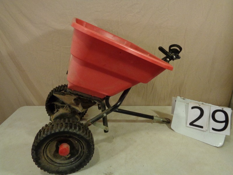 lot 29 image: Pull Behind Lawn Spreader  Fertilizer