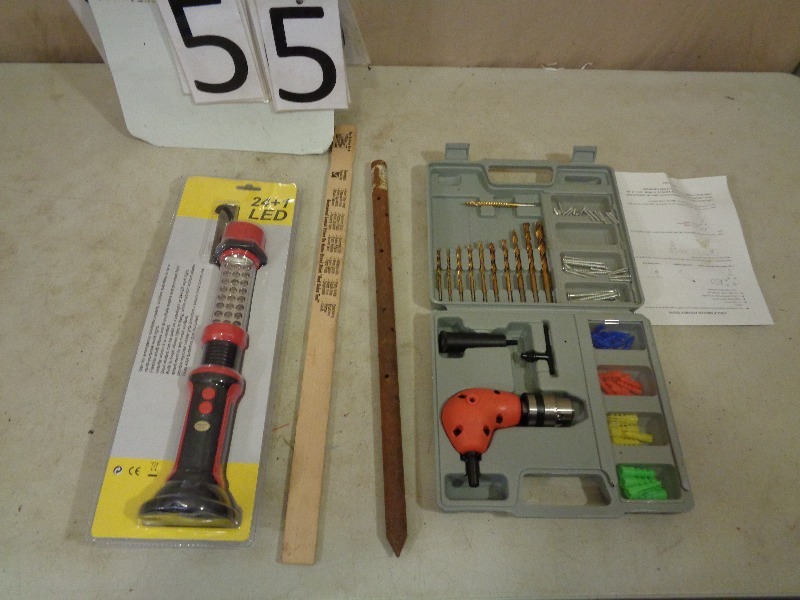 lot 55 image: 90 Degree Drill Head, LED Light, and More