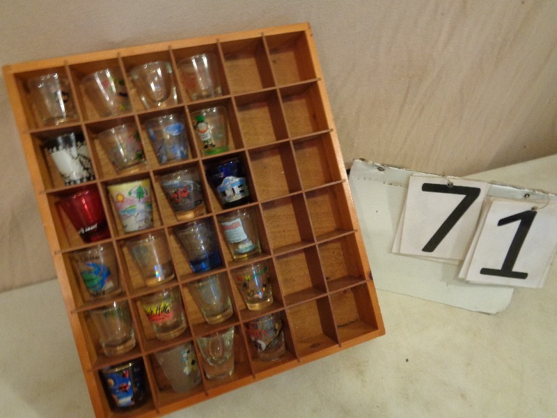 lot 71 image: Shot Glass Holder and Shot Glasses