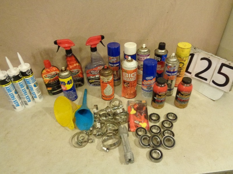 lot 125 image: Shop Chemicals, Hose Clamps, and Bearings