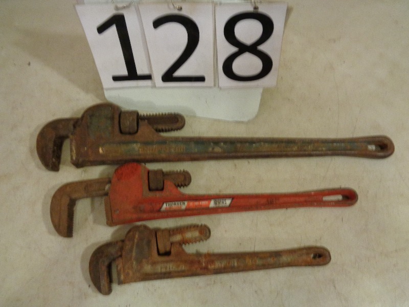 lot 128 image: 3 Pipe Wrenches, Craftsman, Throson, Ridgid