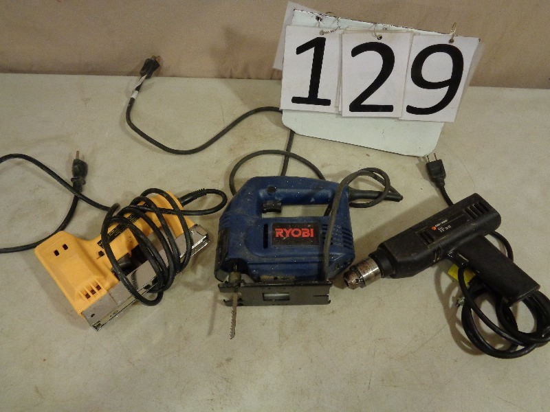 lot 129 image: Drill, Jigsaw, Stapler