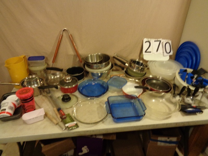 lot 270 image: Pots, Pans, Pyrex, Anchor, and More