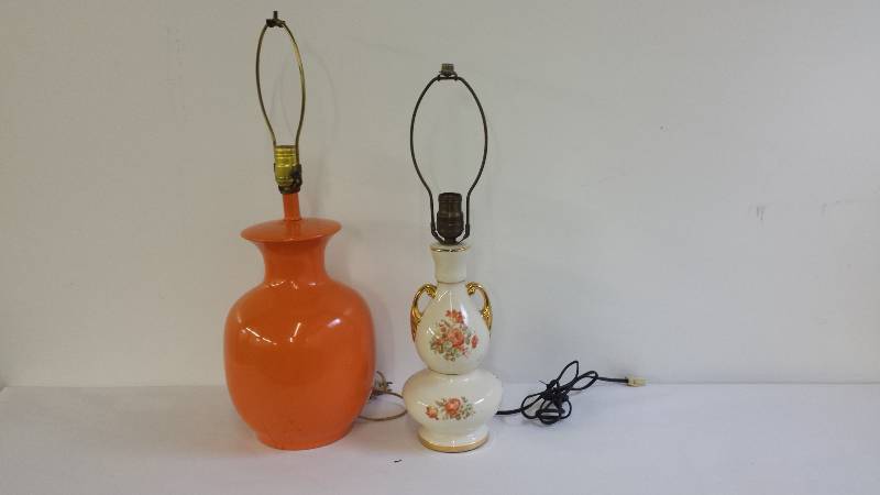 Set of (2) Lamps. Orange Ceramic an...