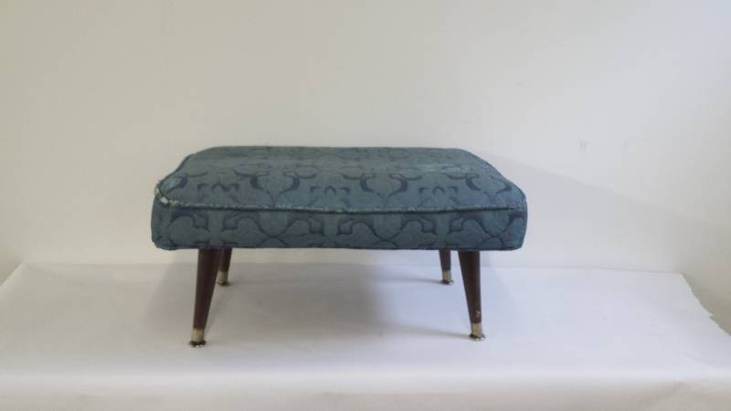 Mid Century Blue Upholstered Footst...