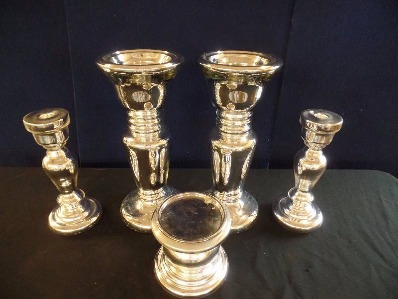 5 Silver Mercury Candlesticks