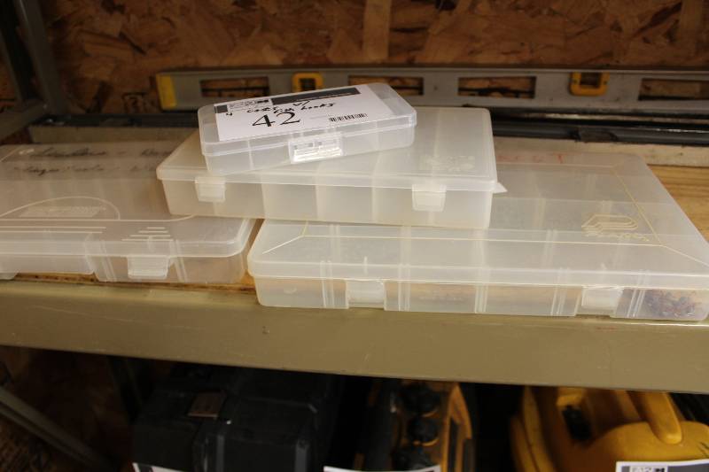 lot 42 image: Lot of (4) Plastic Divider Cases wFish Hooks.