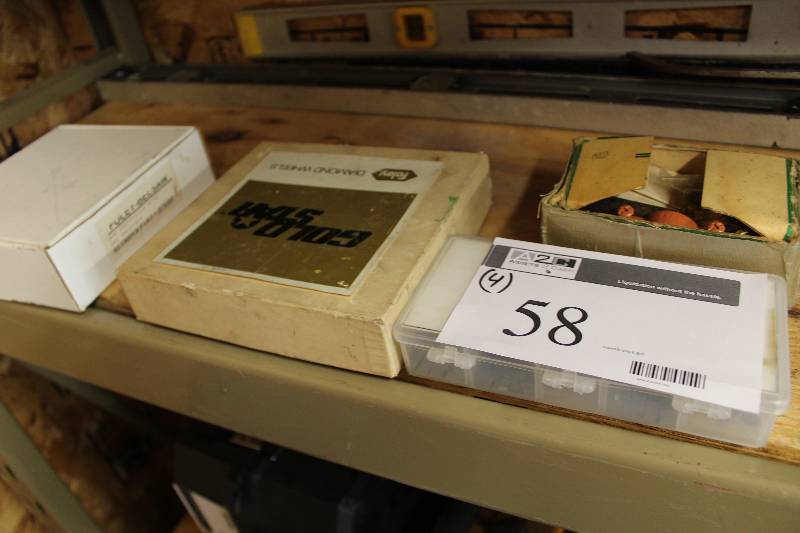 lot 58 image: Lot of (4) Including Foley Belsaw Part Foley Gold Star Diamond Wheels Foley Belsaw Carbide Tip Assortment In Plastic Case.