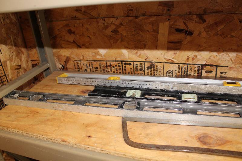 lot 55 image: Lot of (5) Including Levels Hack Saw Right Angle Ruler.