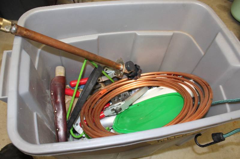 lot 78 image: Bin Lot Including Copper Tubing Ground Spike And More.