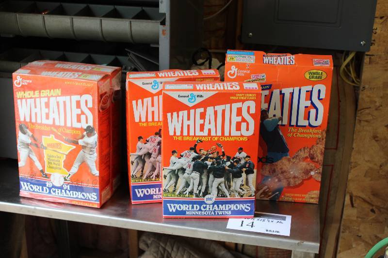 lot 126 image: Collectible Lot of Wheaties Boxes Special Editions Including Homer & Bart Simpson Super Value Pack Wheaties World Champions Twins Twins World Champions Hard to find Tiger Woods.