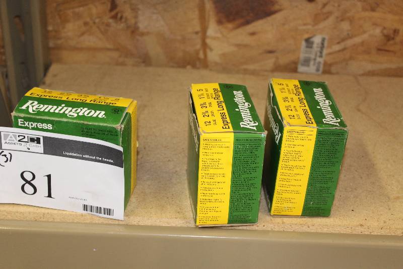 lot 81 image: Box Lot of (3) Remington Express Long Range 12Gauge Shotgun Shells.