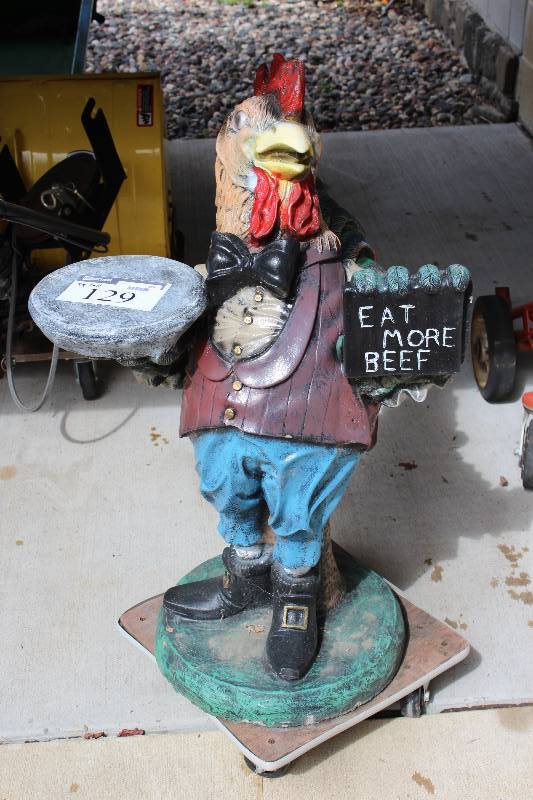 lot 129 image: Decorative Hand-Painted Cement Chicken 39 Height.
