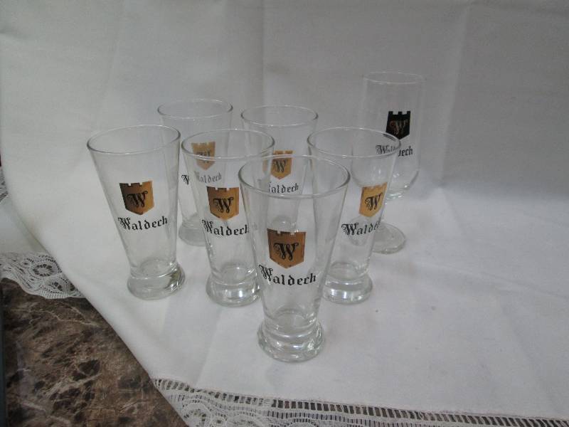 Qty 7 Waldech beer glasses...