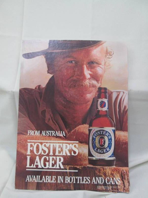 45 Fosters lager-1983 card board s...