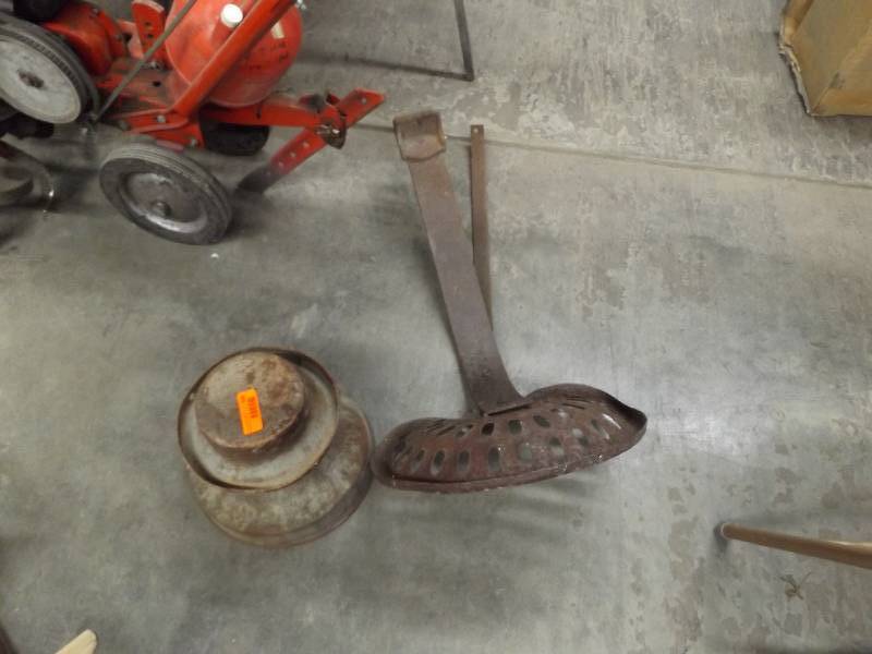 Old Tractor Seat and Cream Can lid and strainer