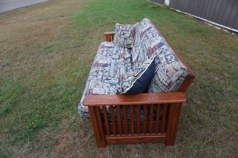 lot 32 image: Full Size Wood Futon With Mattress