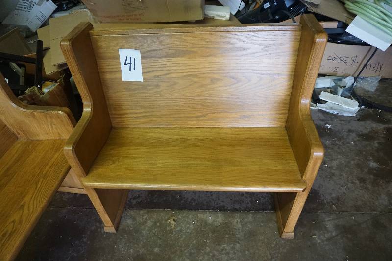 lot 41 image: Set of 2 - Church Pew Style Solid Wood Benches