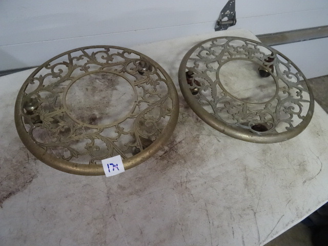 2 Brass Plant Stands on Wheels