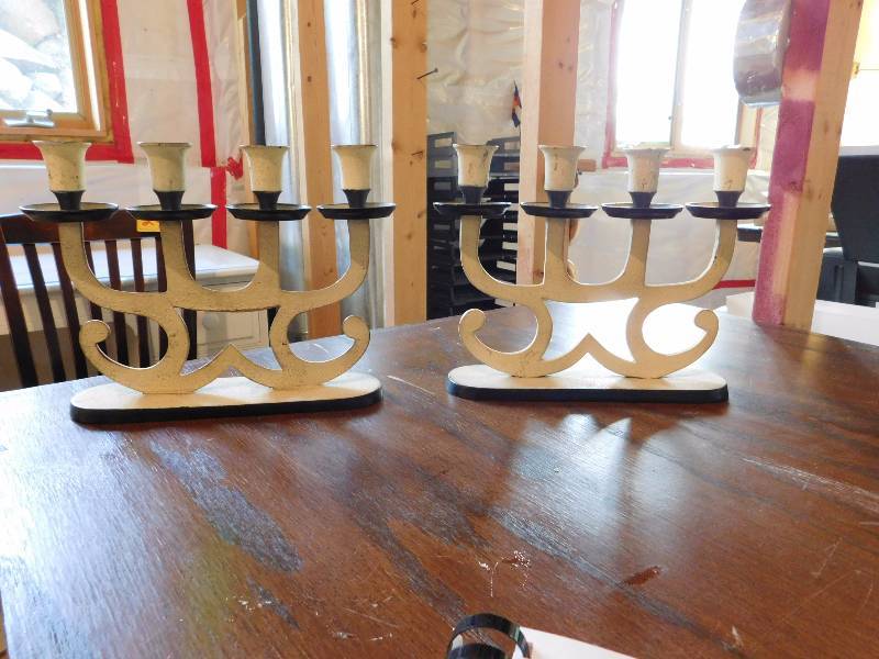 pair of solid metal candlestick holders