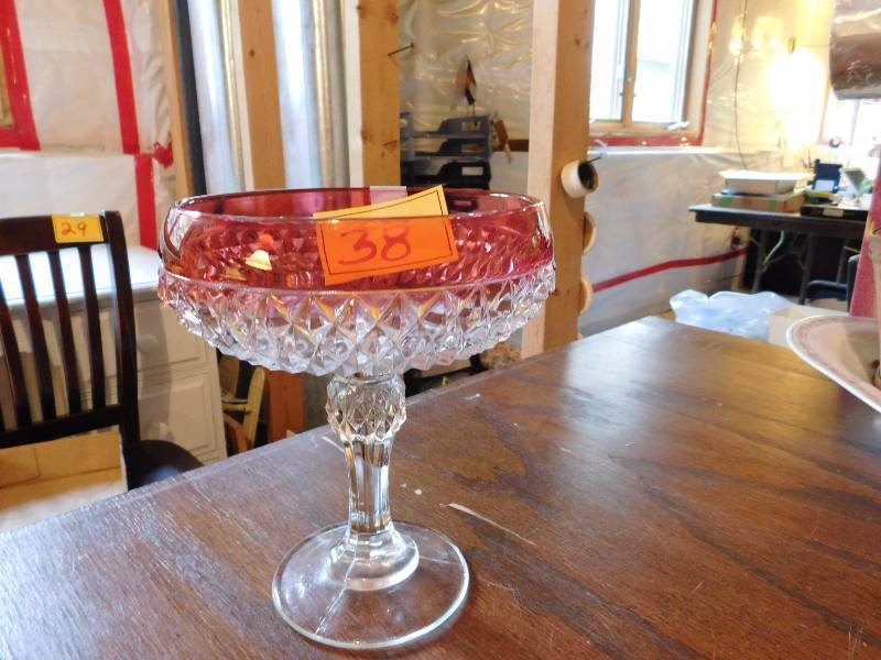 compote, red and clear glass