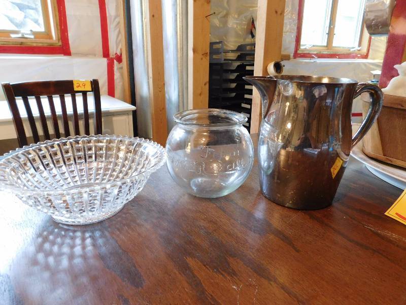 vintage glass and stainless serving items