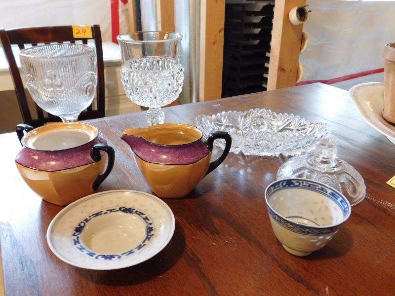 cream and sugar bowls and other serving decor items