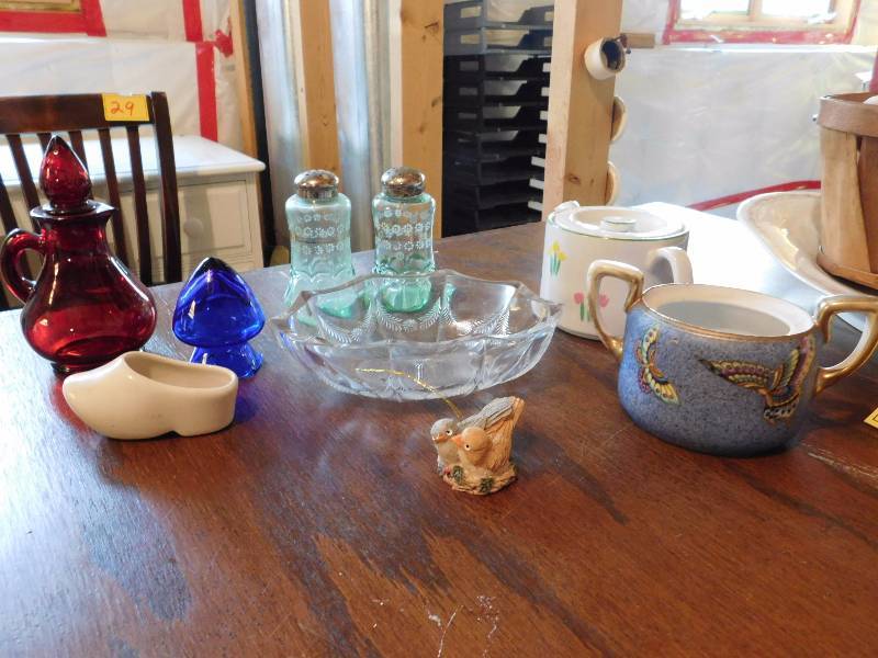 more glass decor items red green blue clear see photos