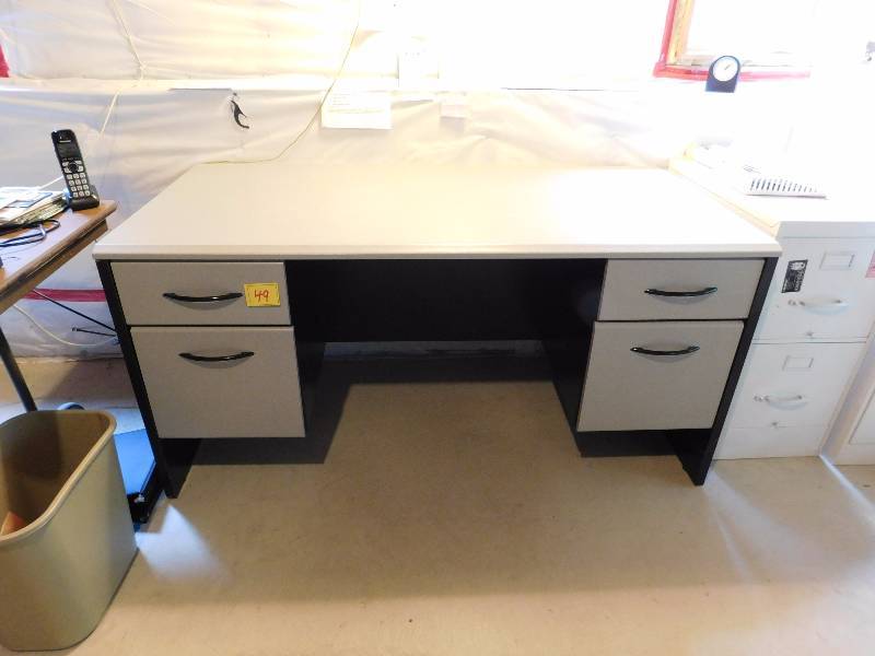 Formica desk and a 4 drawer metal filling cabinet