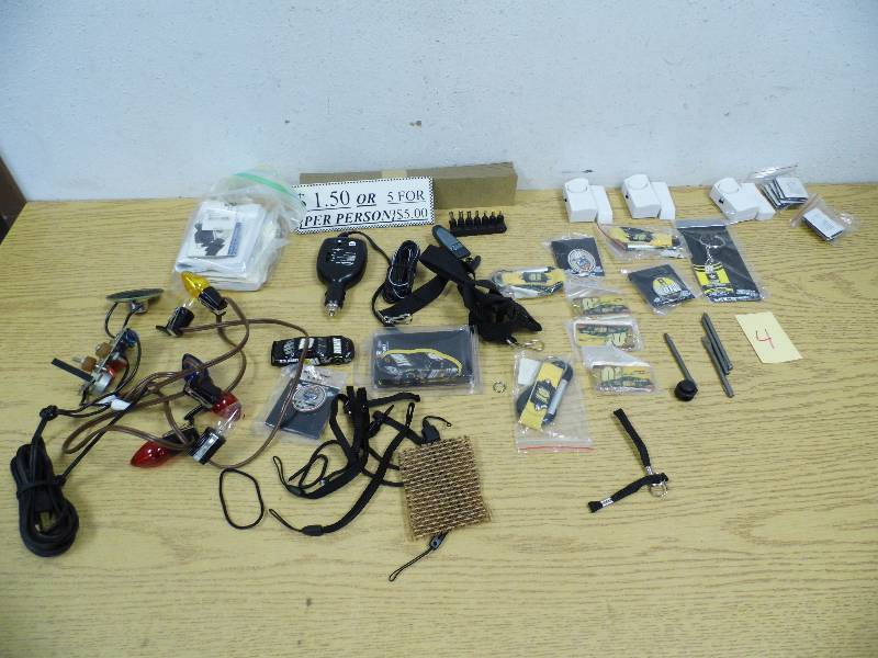 lot 4 image: Door Alarms, Nascar Pins with Tote