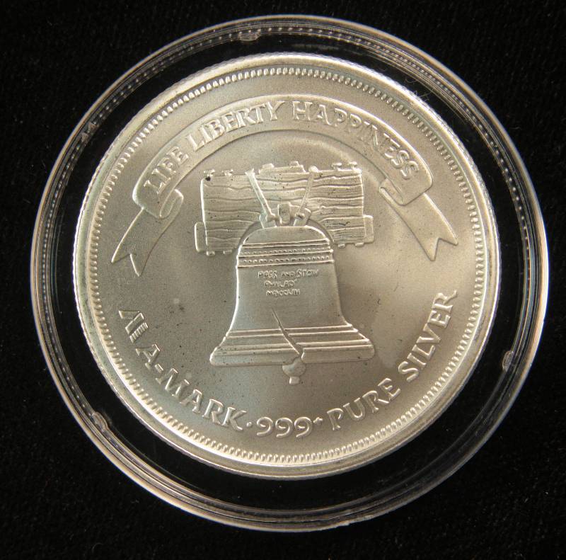 1 TROY Oz. .999 FINE SILVER ROUND A-MARK LIBERTY IN AIRTITE CAPSULE