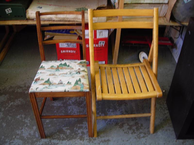 lot 9 image: 1-Wood Folding Chair, 1-Wood Straight Chair