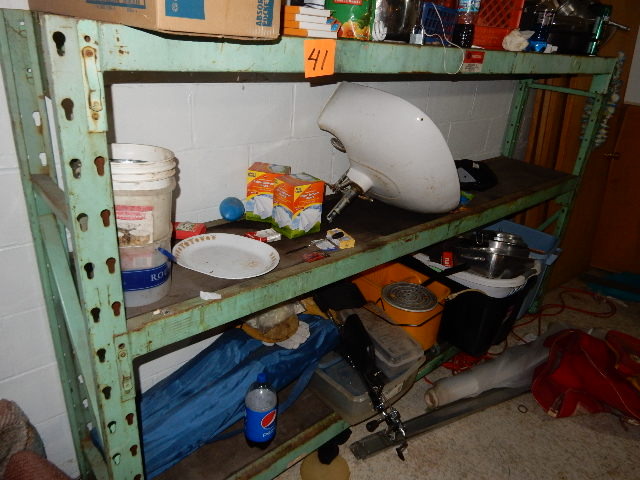 lot 41 image: Tear Drop style Heavy Metal Shelving with cross sections and wood