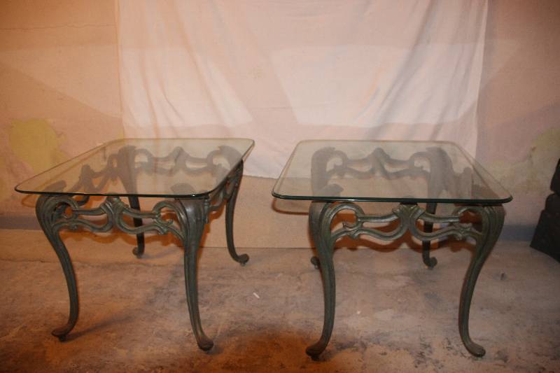 lot 1 image: Pair of Matching Glass Topped End Tables