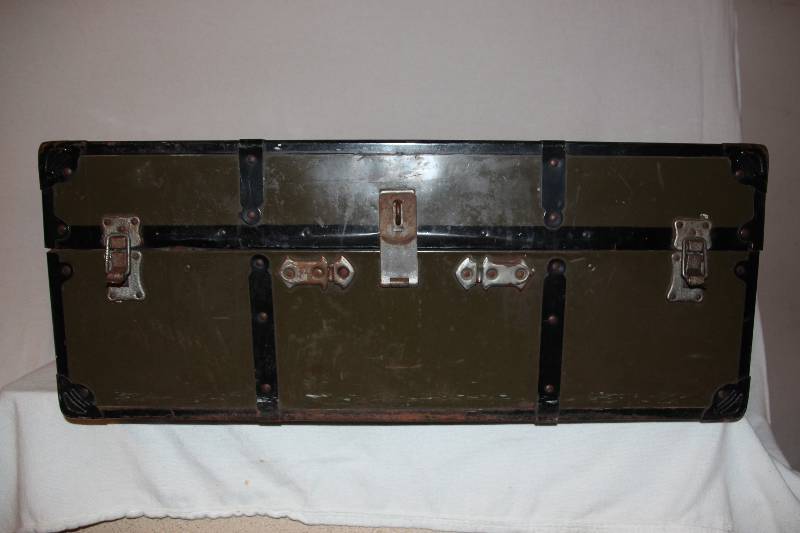 Vintage WWII army footlocker trunks by Shwayder Bros. Inc