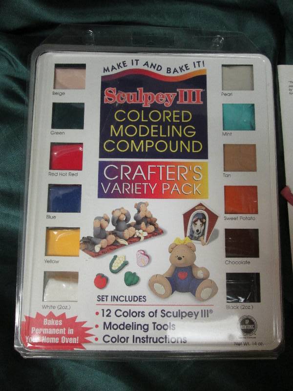 12 colors of sculpey, modeling tool...