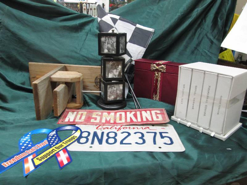 Photo albums, California plate and ...