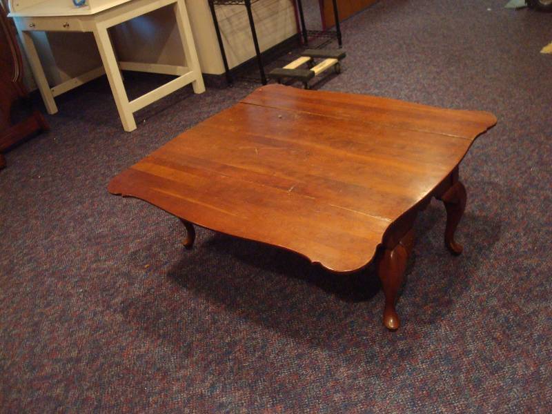 Solid Wood Coffee Table With Folding Flaps, Shows Some Wear