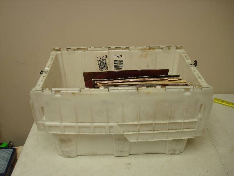 Plastic Bin With Vinyl LP Records, Got Slighty Wet Some Wear To Sleeves