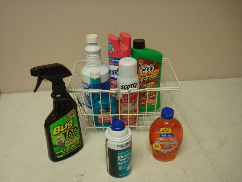 Metal Basket Of Cleaning Products