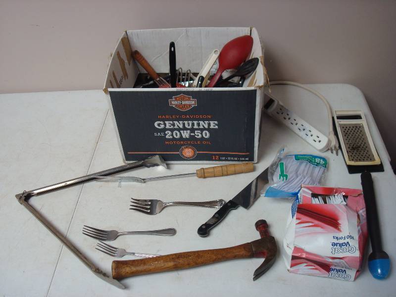 Box Filled With Mixed Utensils